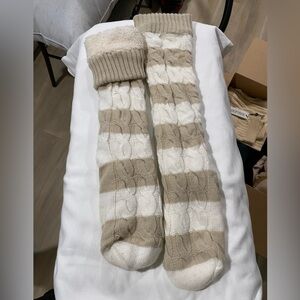 Garage Cream and Tan Fuzzy Knit Socks
